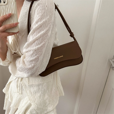 Bolso de Hombro de Axila de Cuero de PU para Mujer Moda Color Sólido Solapa Bolso de Bandolera Con Nudo Casual Bolso para Mujer