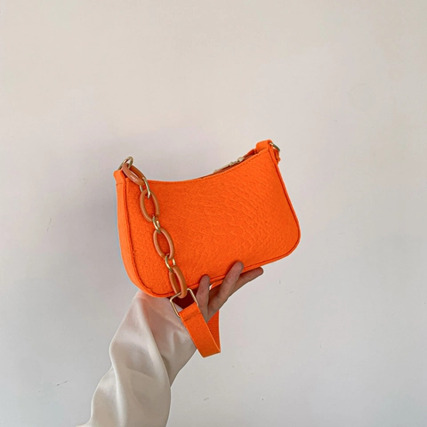 Women Minimalist Felt Baguette Underarm Bag With Acrylic Chain Strap Small Square Shoulder Bag For Casual Daily Commuting Handbag