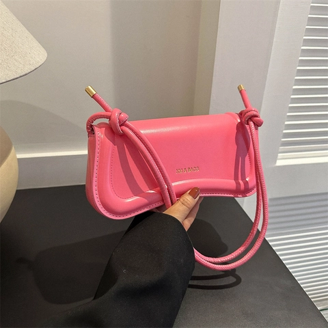 Women Minimalist Underarm Bag PU Leather Niche Design Shoulder Bag With Knot Strap Fashion Retro Solid Color Crossbody Bag