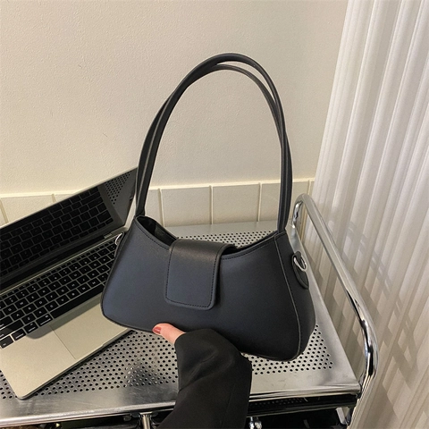 Borsa a Sottobraccio in Pelle PU Minimalista per Donna Tinta Unita Chiusura Magnetica Borsa a Spalla Handbag Street Style