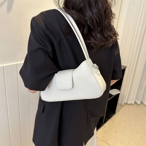 Borsa a Sottobraccio in Pelle PU Minimalista per Donna Tinta Unita Chiusura Magnetica Borsa a Spalla Handbag Street Style