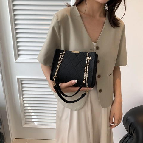 Women Quilted Felt Small Square Bag Casual Chain Crossbody Shoulder Bag Korean Style Rhombic Pattern Autumn winter Handbag
