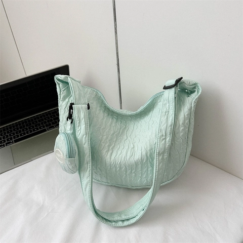 Sac à Épaule en Nylon Plissé pour Femmes Sac en Bandoulière Texture Bulle Mode Sac Hobo Avec Pochette Ronde Grande Capacité Main