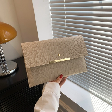 Pochette a Busta con Motivo Coccodrillo per Donna in Pelle PU Moda Minimalista Borsa a Mano di Grande Capacità per Feste Banchetti