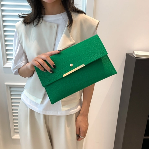 Pochette a Busta con Motivo Coccodrillo per Donna in Pelle PU Moda Minimalista Borsa a Mano di Grande Capacità per Feste Banchetti
