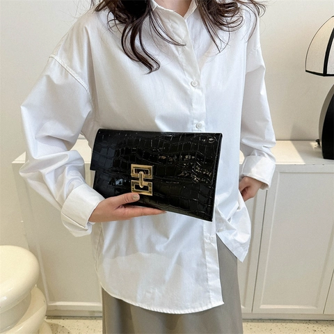 Elegant Krokodilmuster PU Leder Briefumschlag Clutch Chic Geometrischer Metallverschluss Vintage Abendtasche