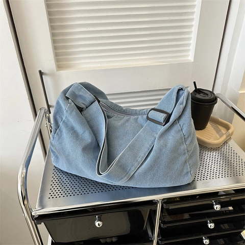 Sac Bandoulière en Toile pour Femme Sac Cabas Décontracté Couleur Unie Grande Capacité Sac Croisé Mode Sac à Main Quotidien