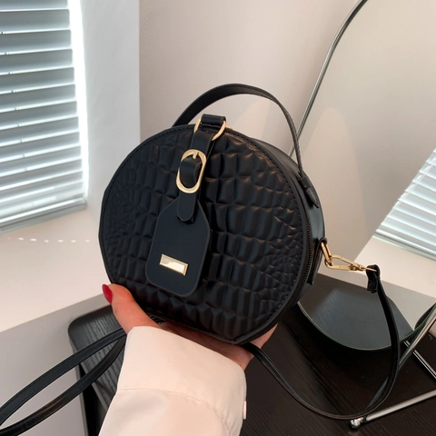 Women Round Crossbody Bag PU Leather Crocodile Pattern Circle Shoulder Bag With Top Handle Elegant Fashionable Small Purse