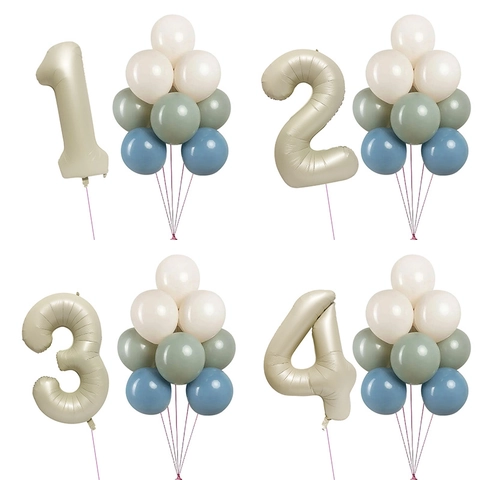 Retro Cream White Number Balloon Arrangement Aluminum Film Number Morandi Color Latex Balloons For Birthday Party Anniversary