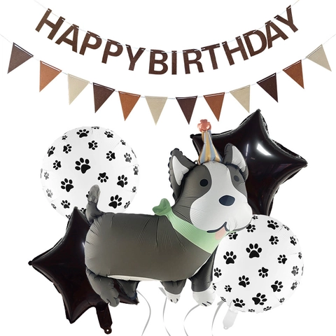 Decorazione Festa Compleanno Tema Cane Palloncini Alluminio Forma Animale Cartone Animato Banner Happy Birthday Bandierine Per Celebrazione Animali