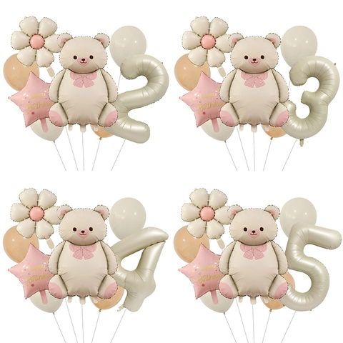 Geburtstag Party Ballon Dekoration Teddybär Gänseblümchen Stern Nummer Folie Und Latex Ballons Für Kinder Feier Vintage Creme Stil