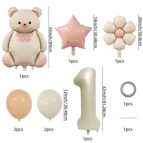 Geburtstag Party Ballon Dekoration Teddybär Gänseblümchen Stern Nummer Folie Und Latex Ballons Für Kinder Feier Vintage Creme Stil