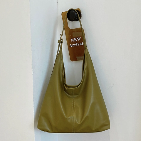 Bolso de Hombro de Cuero PU de Gran Capacidad para Mujer Minimalista Color Sólido Casual Tote Hobo Bolso de Mano para Oficina