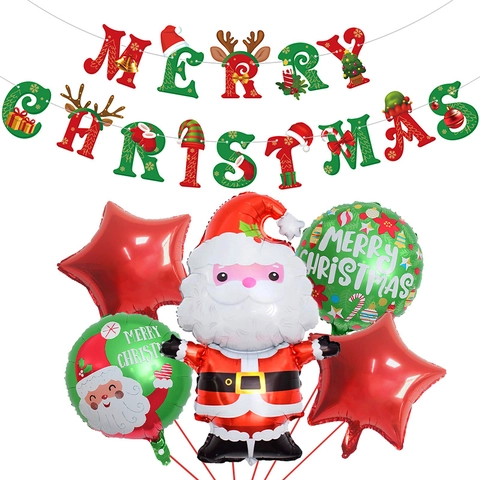 Collezione Palloncini di Natale E Banner Merry Christmas Pellicola di Alluminio Babbo Natale Renna Stella Decorazione Festa Ornamento