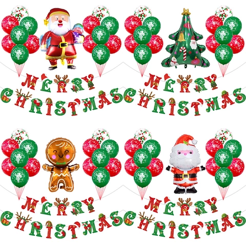 Set di Decorazioni Natalizie con Palloncini e Striscione Babbo Natale Omino di Pan di Zenzero Albero di Natale per Festa