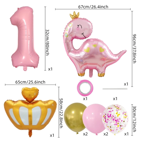 Rosa Krone Dinosaurier Nummer Ballons Folie Mylar Und Latex Für Baby Mädchen Geburtstag Party Dekoration Süße Prinzessin