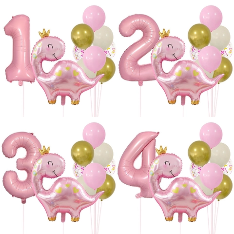Palloncini Per Festa Di Compleanno Dinosauro Rosa Pellicola Alluminio Lattice Tema Corona Decorazione Baby Shower Ragazze