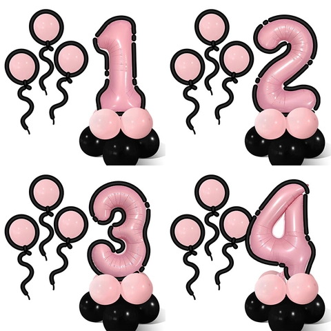Manga Stil Schwarz Pink Zahlen Ballon Säule Für Kinder Geburtstag Party Dekoration Aluminiumfolie Latex Ballon Foto Requisite