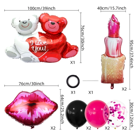 Valentijnsdag Ballonnen Aluminiumfolie Knuffelbeer Lippenstift Rode Lippen Latex Ballonnen Voor Bruiloft Feest Huwelijksaanzoek Decoratie