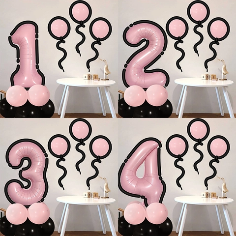 Manga Stil Schwarz Pink Zahlen Ballon Säule Für Kinder Geburtstag Party Dekoration Aluminiumfolie Latex Ballon Foto Requisite