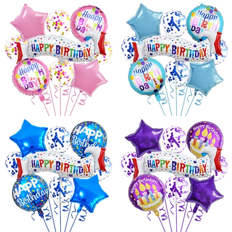 Happy Birthday Balloons Colorful Aluminum Foil Latex Confetti Balloons For Kids First Birthday Party Decoration Props