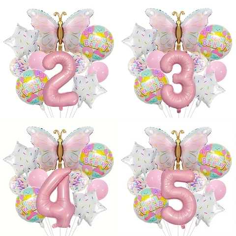 Butterfly Birthday Balloon Decoration Foil Latex Macaron Color Happy Birthday Donut Theme Celebration Decor For Kids