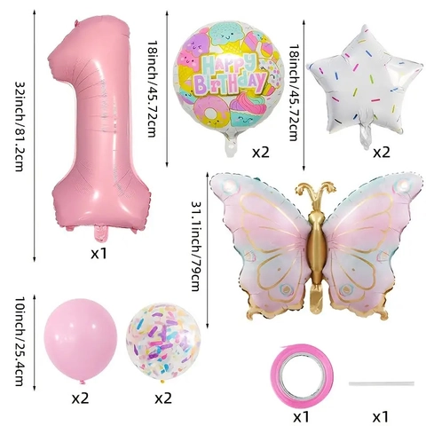 Butterfly Birthday Balloon Decoration Foil Latex Macaron Color Happy Birthday Donut Theme Celebration Decor For Kids