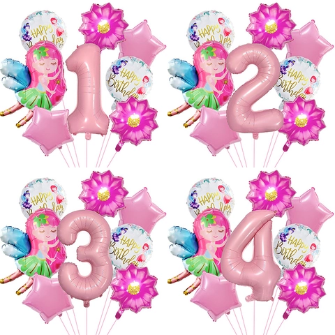 Palloncini Compleanno Tema Fata Alluminio Rosa Viola Forme Stella Fiore Decorazioni Festa Ragazza Accessori Fotografia