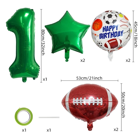 Football Theme Birthday Party Balloon Kit Aluminum Foil Sports Ball Number Decoration For Boys Kids Celebration