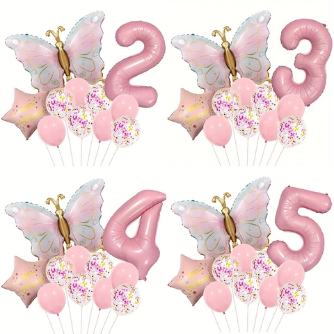 Schmetterling Nummer Stern Folie Latex Ballons Geburtstag Party Dekoration Vintage Rosa Verträumt Mädchen Kinder Foto Requisiten
