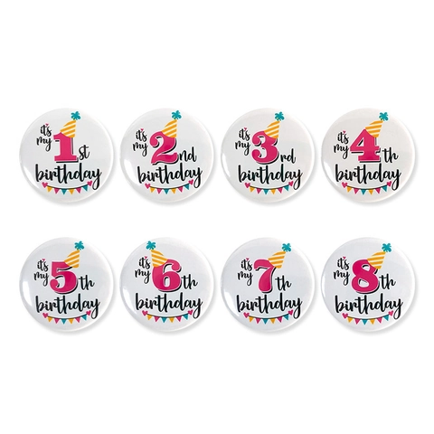 Cartoon Round Birthday Badge Tinplate Pin Number Anniversary Decoration Party Supplies For Kids Children Celebration Gifts
