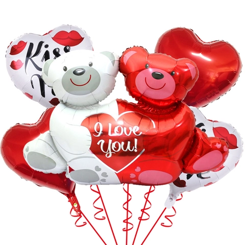 Set Di Palloncini In Alluminio Per San Valentino Cuore Orso Amore Rossetto Decorazioni Per Feste Di Matrimonio Romantico