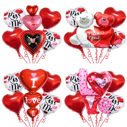 Set Di Palloncini In Alluminio Per San Valentino Cuore Orso Amore Rossetto Decorazioni Per Feste Di Matrimonio Romantico