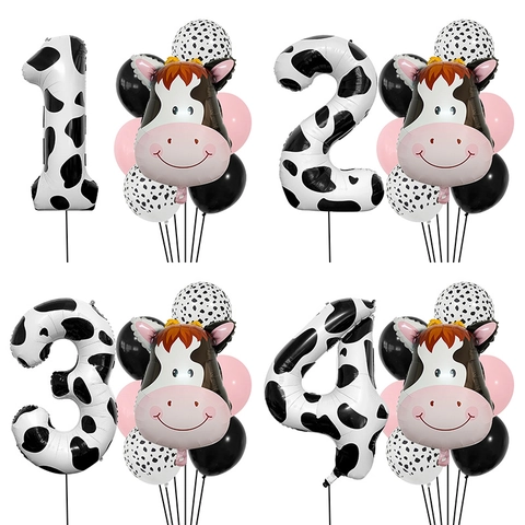 Palloncini Compleanno Mucca Alluminio Lattice Animale Fattoria Tema Decorazione Festa Per Bambini