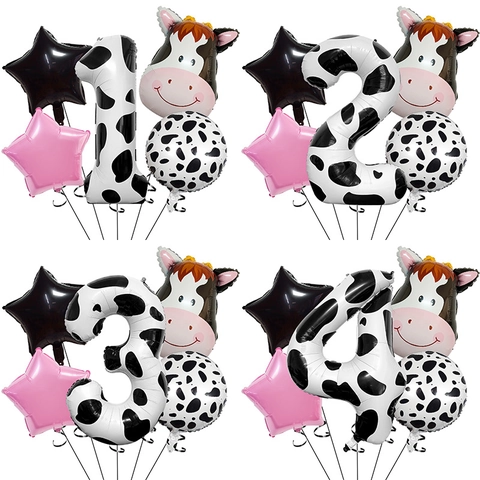 Süßes Kuh Thema Geburtstagsparty Ballon Aluminiumfolie Cartoon Tier Nummer Deko Für Kinder Bauernhof Stil Feier