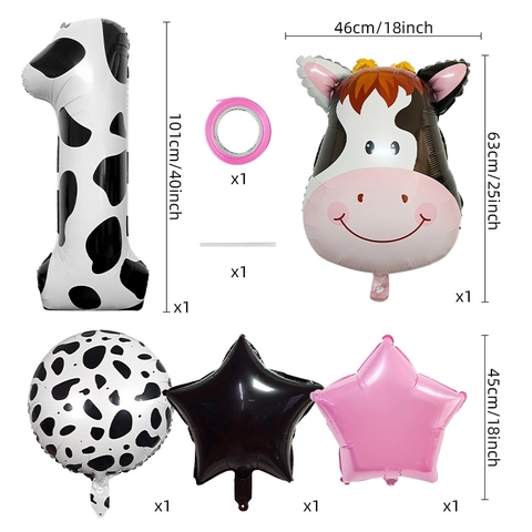 Süßes Kuh Thema Geburtstagsparty Ballon Aluminiumfolie Cartoon Tier Nummer Deko Für Kinder Bauernhof Stil Feier