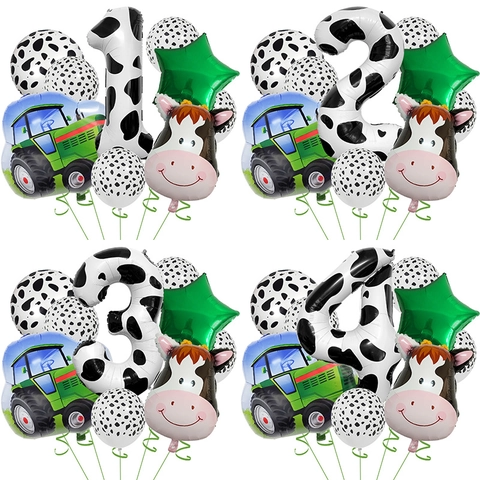 Kuhmuster Farm Thema Geburtstagsparty Luftballons Aluminiumfolie Und Latex Traktor Digitale Nummer Formen Dekoration