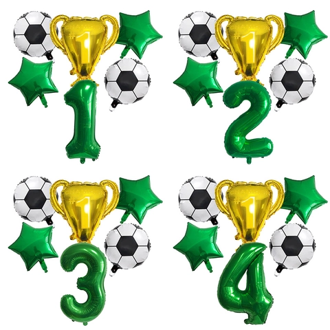 Football Theme Party Balloon Set Aluminum Foil Trophy Soccer Star Digit Balloons For Kids Birthday Sports Celebration Decor