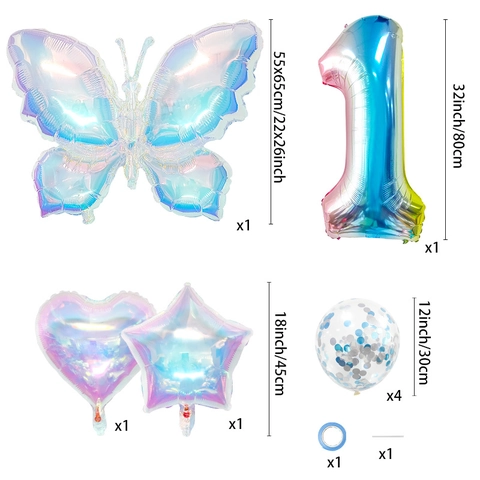 Iridescent Butterfly Balloon Collection Gradient Number Foil Latex Balloons For Birthday Party Decoration Photo Props