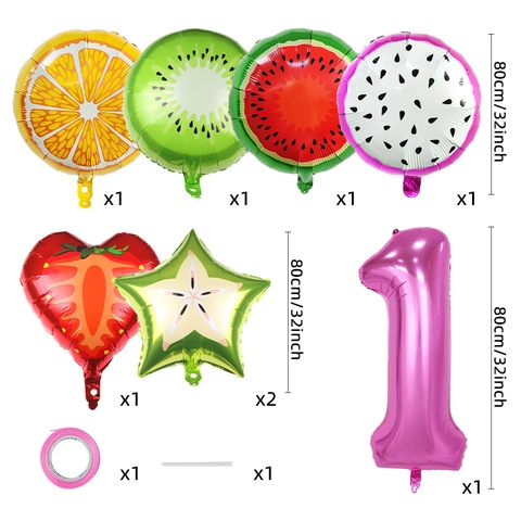Fruit Aluminum Foil Balloon Decoration Assorted Pink Number Balloons For Kids Birthday Summer Pool Party Decor Supplies