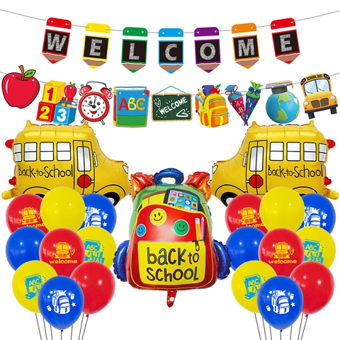 Decorazioni Per Feste Di Ritorno A Scuola Palloncini In Alluminio Lattice Autobus Scolastico Matita Zaino Banner