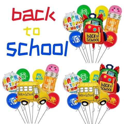 Palloncino Rientro a Scuola Pellicola Alluminio Lattice Modello Autobus Matita Zaino per Decorazione Festa Aula Celebrazione