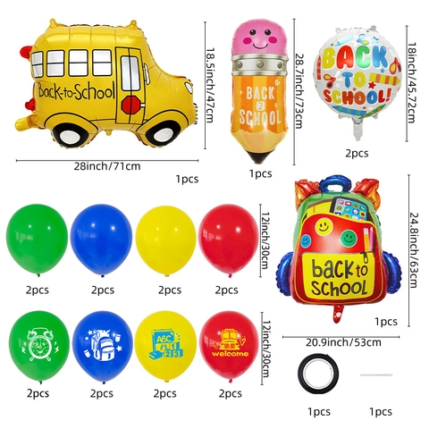 Palloncini Ritorno A Scuola In Alluminio E Lattice Forme Scuolabus Matita Zaino Decorazione Per Festa Di Benvenuto In Classe