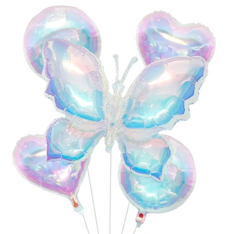 Palloncini In Alluminio Farfalla Cuore Tondo Iridescenti Decorazione Arcobaleno Compleanno Matrimonio Festa Giardino
