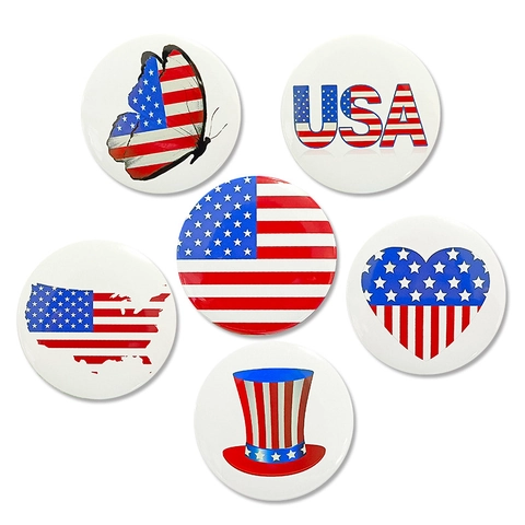 Round Tinplate Button Badge American Flag Theme Pin Patriotic Independence Day Celebration Party Decoration USA Style