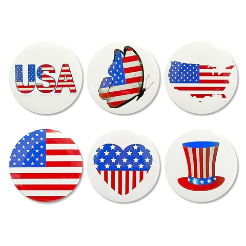 Round Tinplate Button Badge American Flag Theme Pin Patriotic Independence Day Celebration Party Decoration USA Style