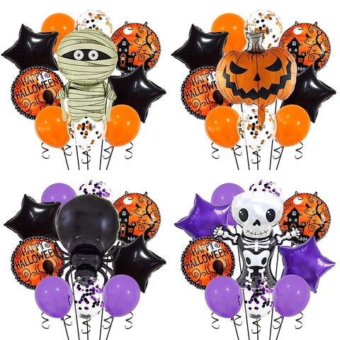 Halloween Aluminum Foil Balloons Pumpkin Skeleton Mummy Bat Spider For Party Decorations And Photo Props Purple Orange