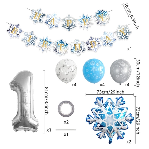 Schneeflocken Thema Geburtstag Dekoration Folien Aluminium Latex Ballons Silber Nummer Blau Weiß Banner Kinder Feier