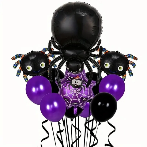 Halloween Spider Foil And Latex Balloons Purple Black Web For Bar Home Party Atmosphere Decoration