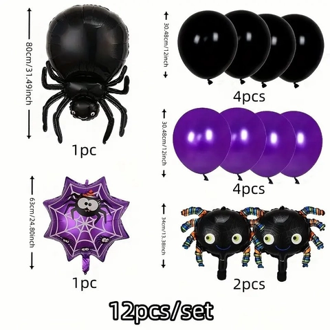 Halloween Spider Foil And Latex Balloons Purple Black Web For Bar Home Party Atmosphere Decoration